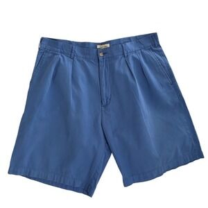 Peter Millar Blue Cotton Chino Shorts Pleated Front Button Pockets 9" Inseam Men